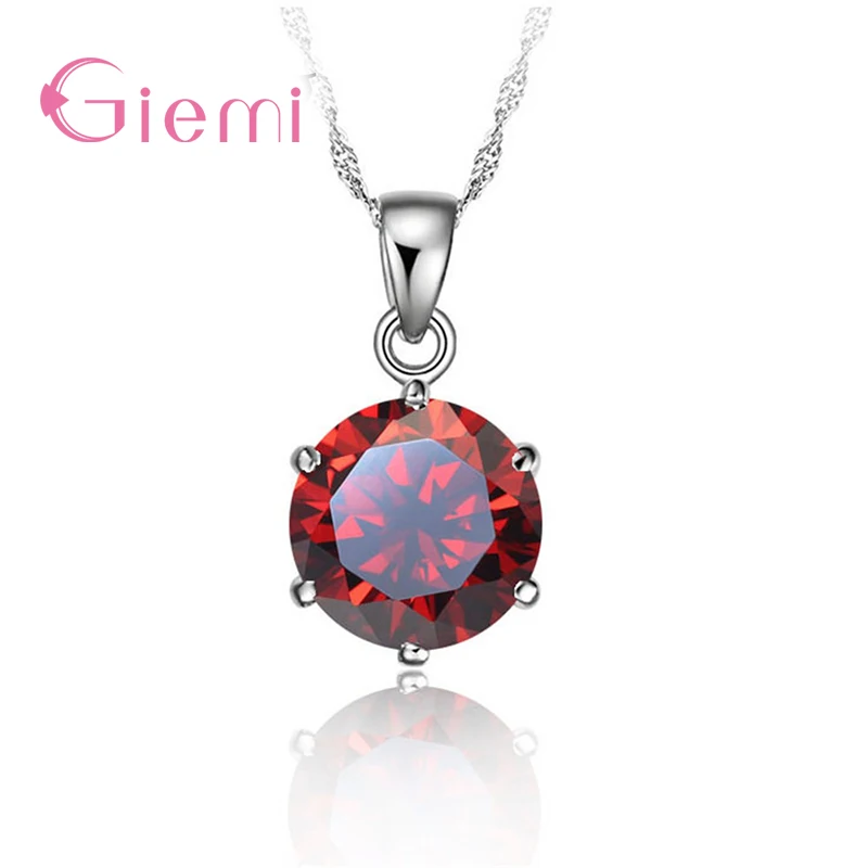 New Trendy Single Sparkling Crystals Pendant Necklace For Women Real 925 Sterling Silver Wedding Collar Jewelry Multicolor