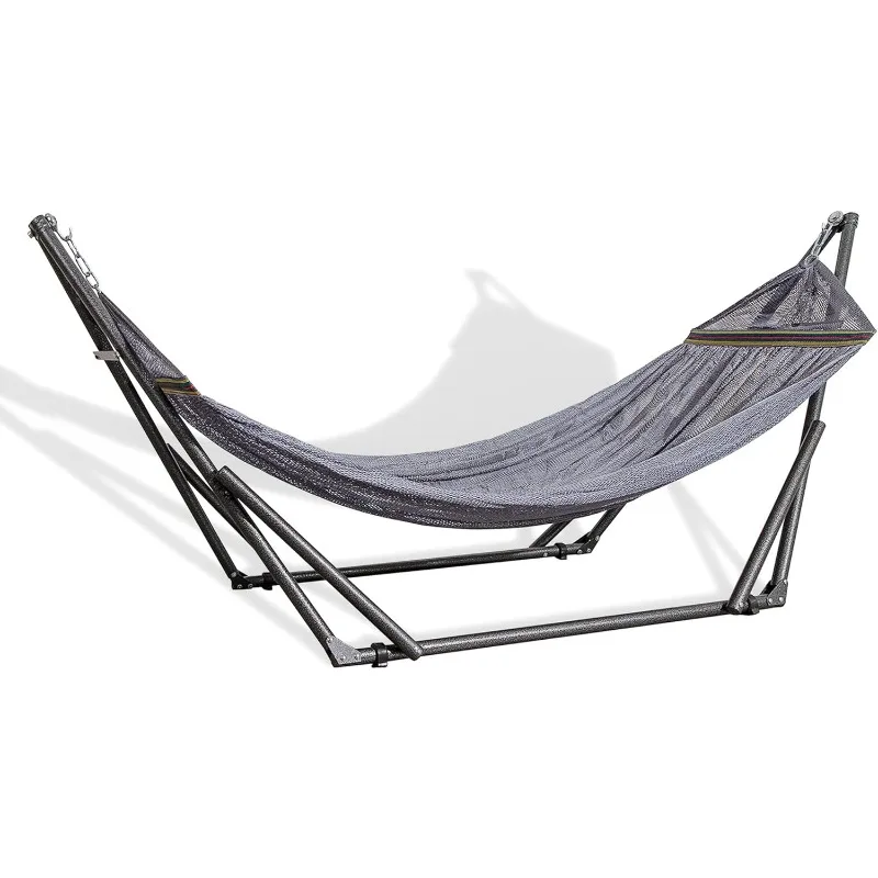 

Hammock for 2 Persons with Collapsible Steel Stand 600 lbs Capacity- Portable Carrying Case, Adjustable, Perfect for Camping