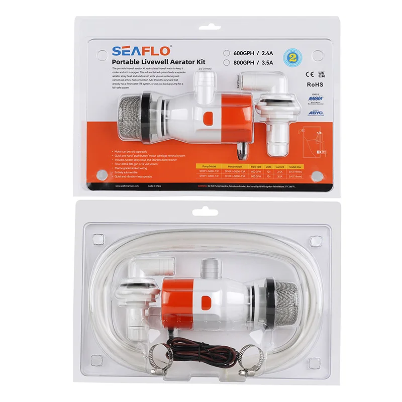 12v 휴대용 Livewell 통풍 장치 키트 600 800 GPH 통풍 장치 펌프