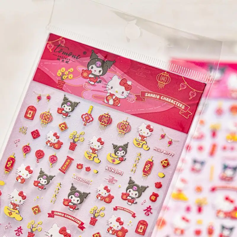 1Pcs Kawaii Sanrio Hello Kitty Nail Stickers Anime Cartoon Kuromi Nail Decoration Stickers Student DIY New Year Nail Stickers