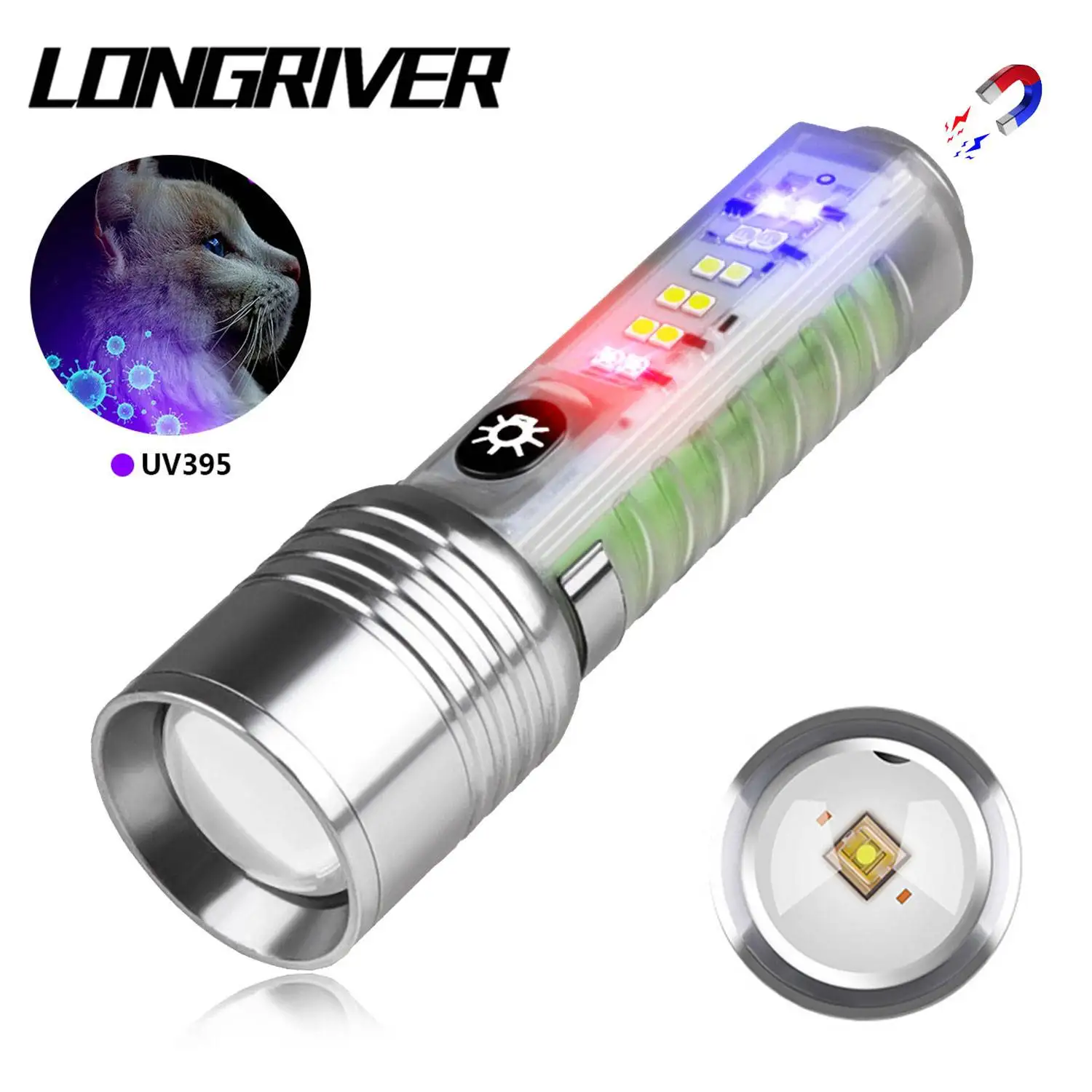 

LONGRIVER 520A LED Flashlight TYPE C Rechargeable MINI Keychain Light with Tail Magnet Uv Light Multifunction Portable Torch