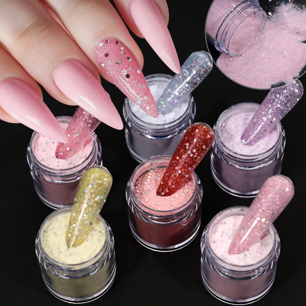 6Pcs/Set Nail Pigment Set for Extension/Carving/Dipping Nude Acrylic Powder with Large Sequins 3D Acrylic Nail Art EMA Powder *(