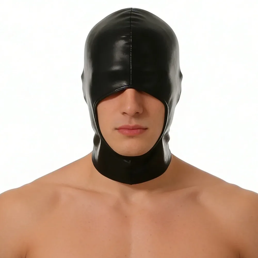 1PCHood Face Mask Faux Leather Head Cover Sexy Men Blindfold Cap 2026 Gothic Club Wear Wet-look Cosplay Halloween Role Play