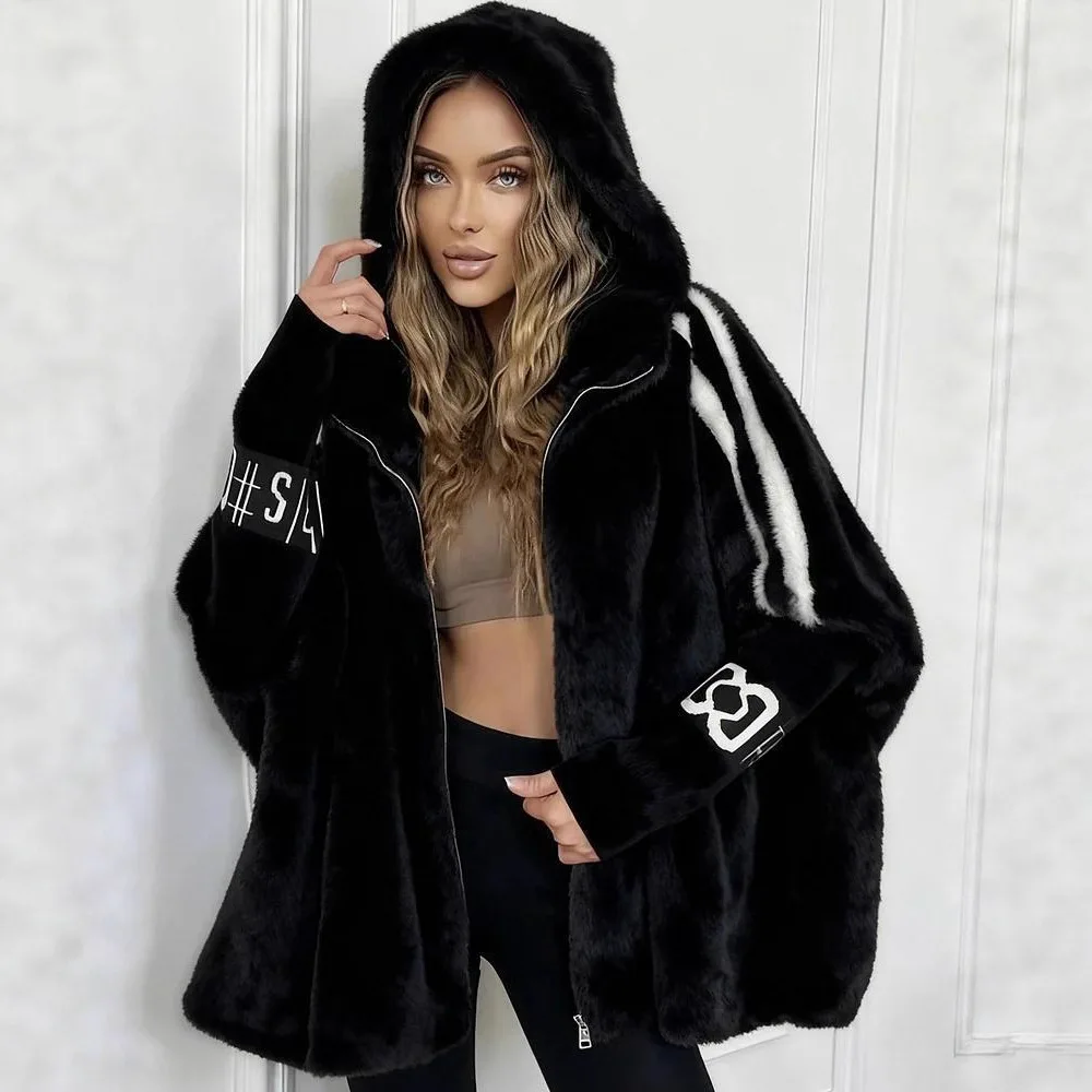 جديد الشارع نمط الدافئة أفخم معطف المرأة الخريف الشتاء فو الفراء معاطف رسالة التطريز الربط كم طويل رقيق سترة Mujer