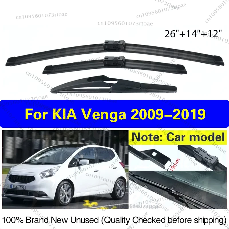 

Car Front Rear Wiper Blades Set For Kia Venga MK1 2009-2019 Windshield Windscreen Window Rain Brushes 26"14"12" Car Accessories