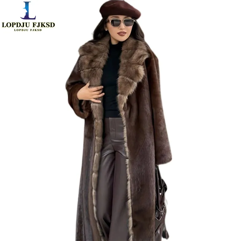 Winter Women High Quality Faux Fur Coat Luxury Long Fur Coat  Lapel OverCoat Thick Warm Plus Size Female Plush Coats