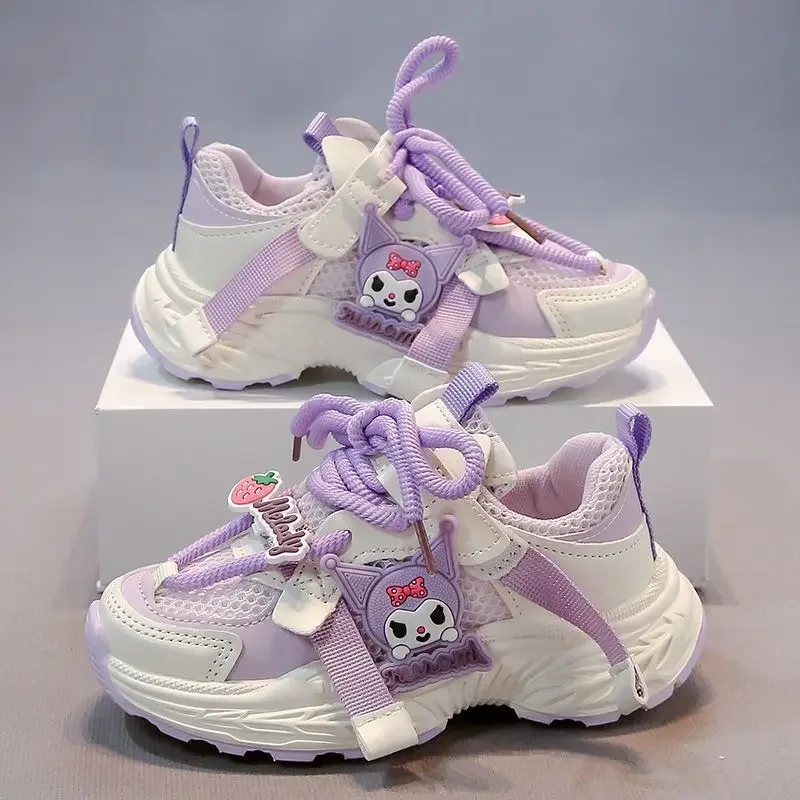 Летняя детская повседневная спортивная обувь Sanrio Kawaii для девочек и мальчиков милые дышащие сетчатые кроссовки Kuromi подарки Фото №6