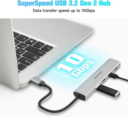 Imagen 2 del producto RSHTECH USB C Hub USB 3,2 Hub 10Gbps 4 puertos USB-C divisor portátil de aluminio USB tipo C adaptador para MacBook Thunderbolt portátil