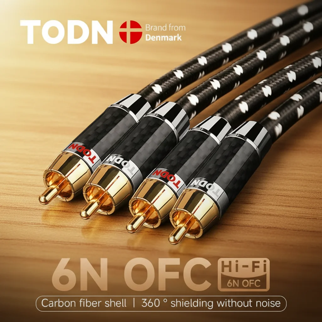 TODN 1 Paar RCA-Kabel 6N OFC HiFi 2RCA zu 2RCA High-End-Audiokabel für Verstärker DAC DAP Stecker auf Stecker TV Auto-Stereoanlage Mixer