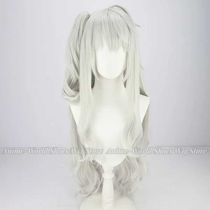 NIJISANJI-Perruque Cosplay VTuber Kuzuha SFurnished pour Femme et Fille, Queue de Cheval Bouclée Blanche Argentée, Perruques sulfen Fibre de Degré de Chaleur, 80cm, Nouveau