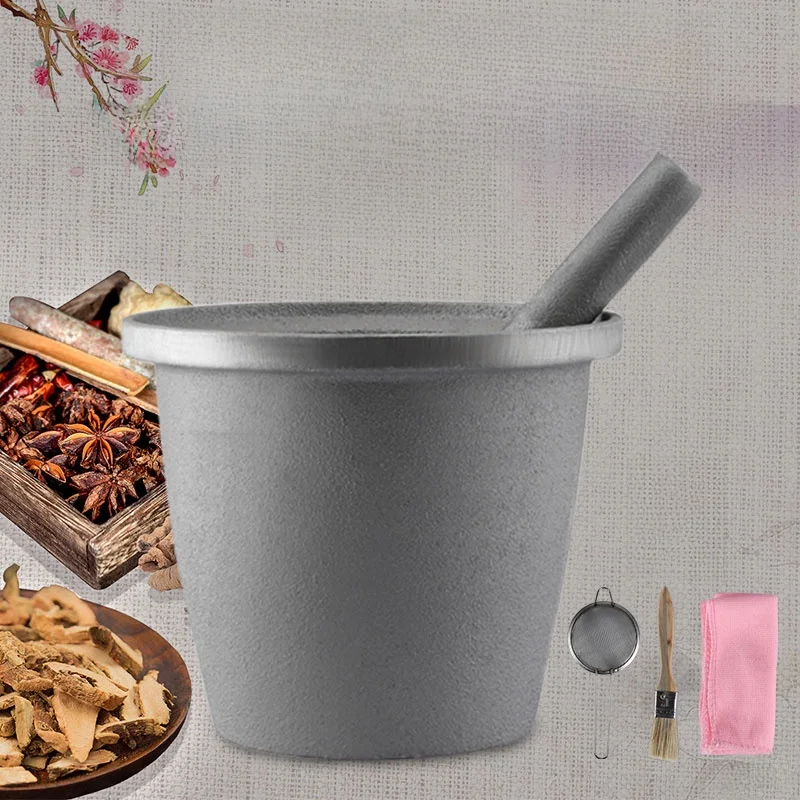 Pilão e Morteiro de Ferro Fundido de Tamanho Grande para Moer Ervas Medicinais e Pimentas, Utensílios de Cozinha, Descascador de Alho