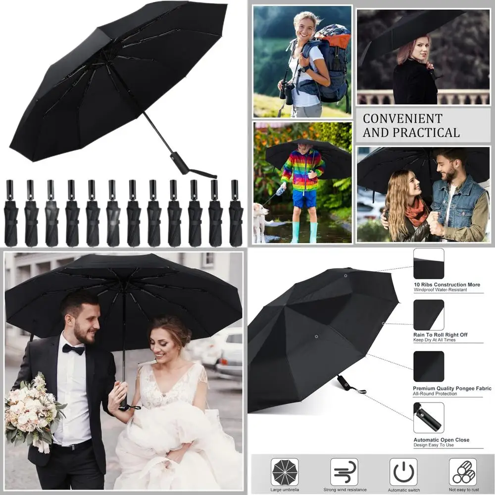 

Portable Windproof Compact Folding Umbrellas for Travel - 10 Ribs Strong Light Rain Umbrellas, Ideal for Car and Outdoor Use