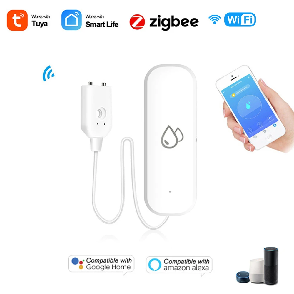 Tuya Wifi ZigBee Detector inteligente de fugas de agua alarma protección de seguridad para el hogar Sensor de fugas de inmersión en agua aplicación