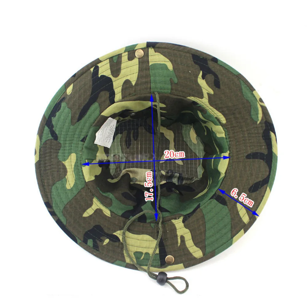 Kapelusz typu boonie, kamuflaż, unisex, do aktywności na świeżym powietrzu, na kemping, wspinaczkę, wędkarstwo, piesze wędrówki, lekki, regulowany, z wentylacją.