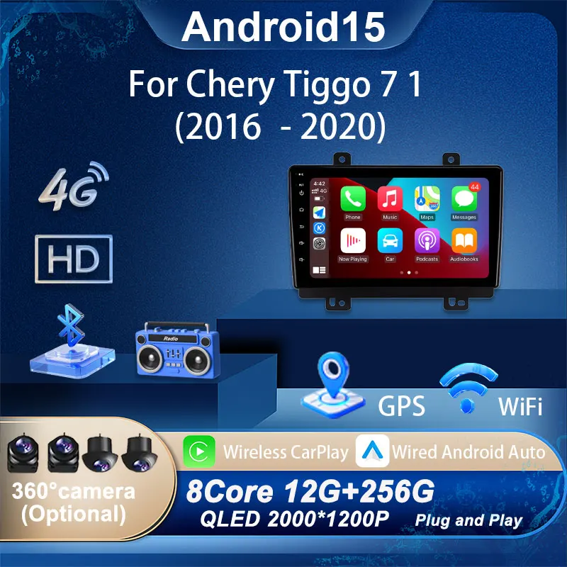 

Android 15 Car Radio Video Audio Multimedia Player for Chery Tiggo 7 1 2016 - 2020 Wireless CarPlay DSP Stereo Android Auto WiFi