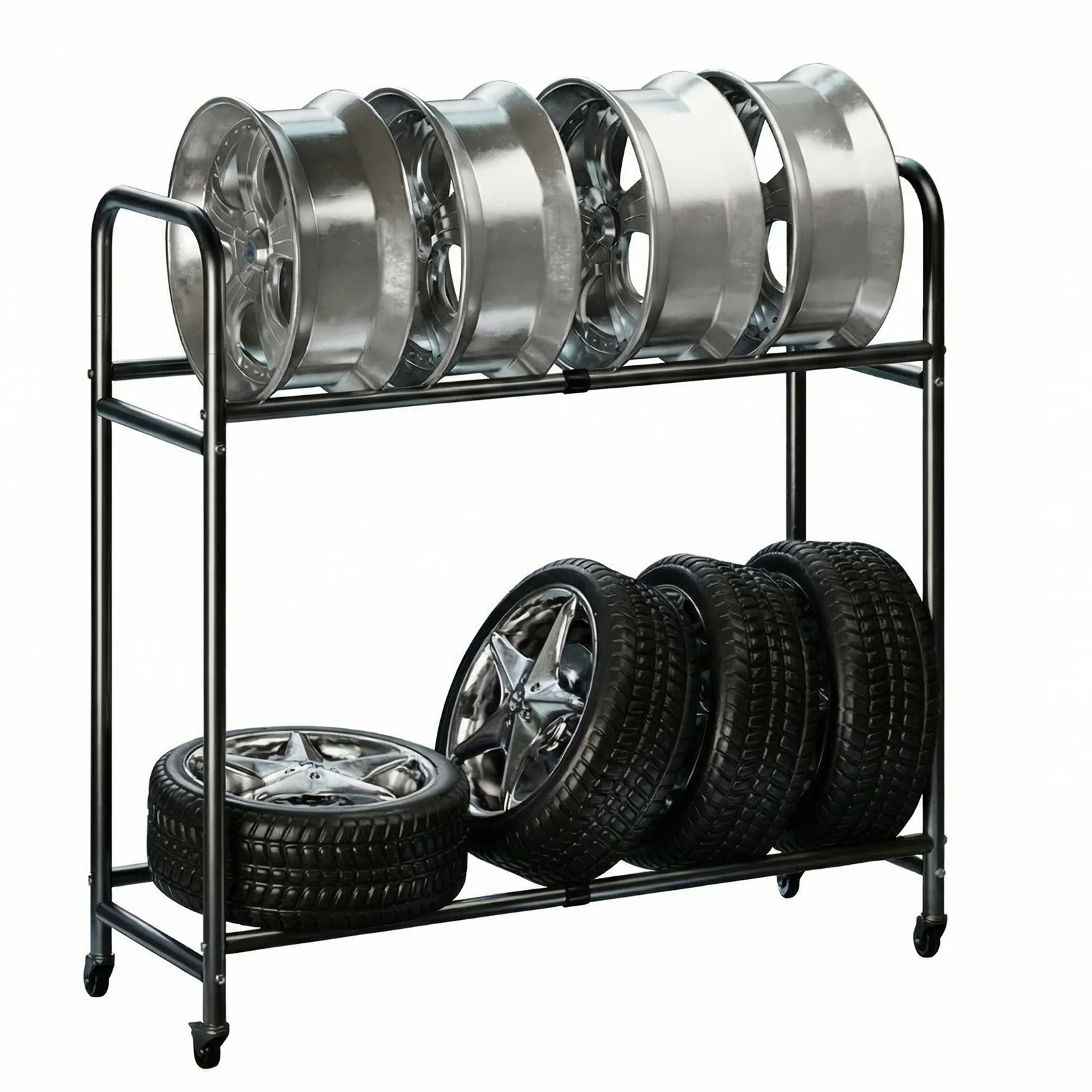 

Heavy-Duty Wheel Rack 24.8-42.51x15.35x44.09 Inch Truck SUV Car Tire&Wheel Rack with 4 Swivel Casters for Garage Warehouse