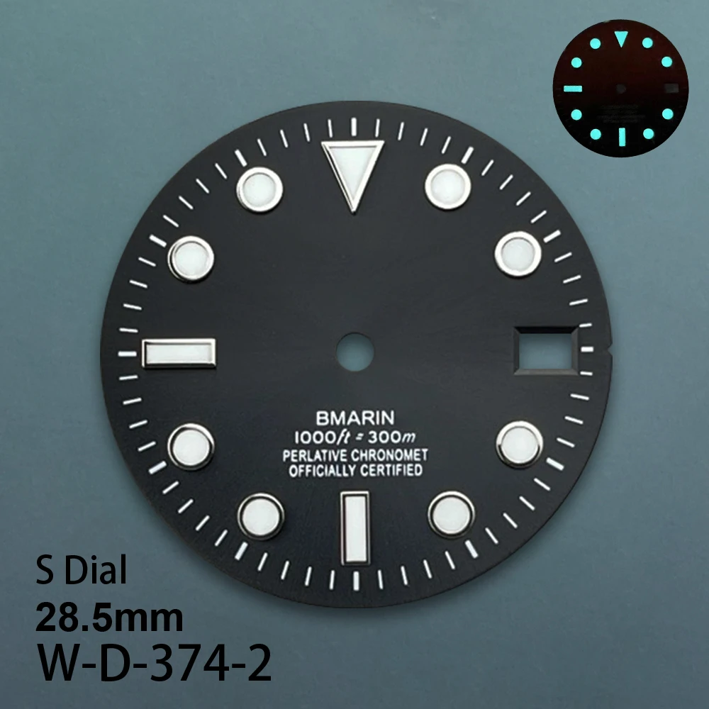 28.5mm S Logo SUB Dial Fit NH35/NH36/4R/7S Movement Ice Blue Luminous High Quality Gradient Dial Watch Modification Accessories