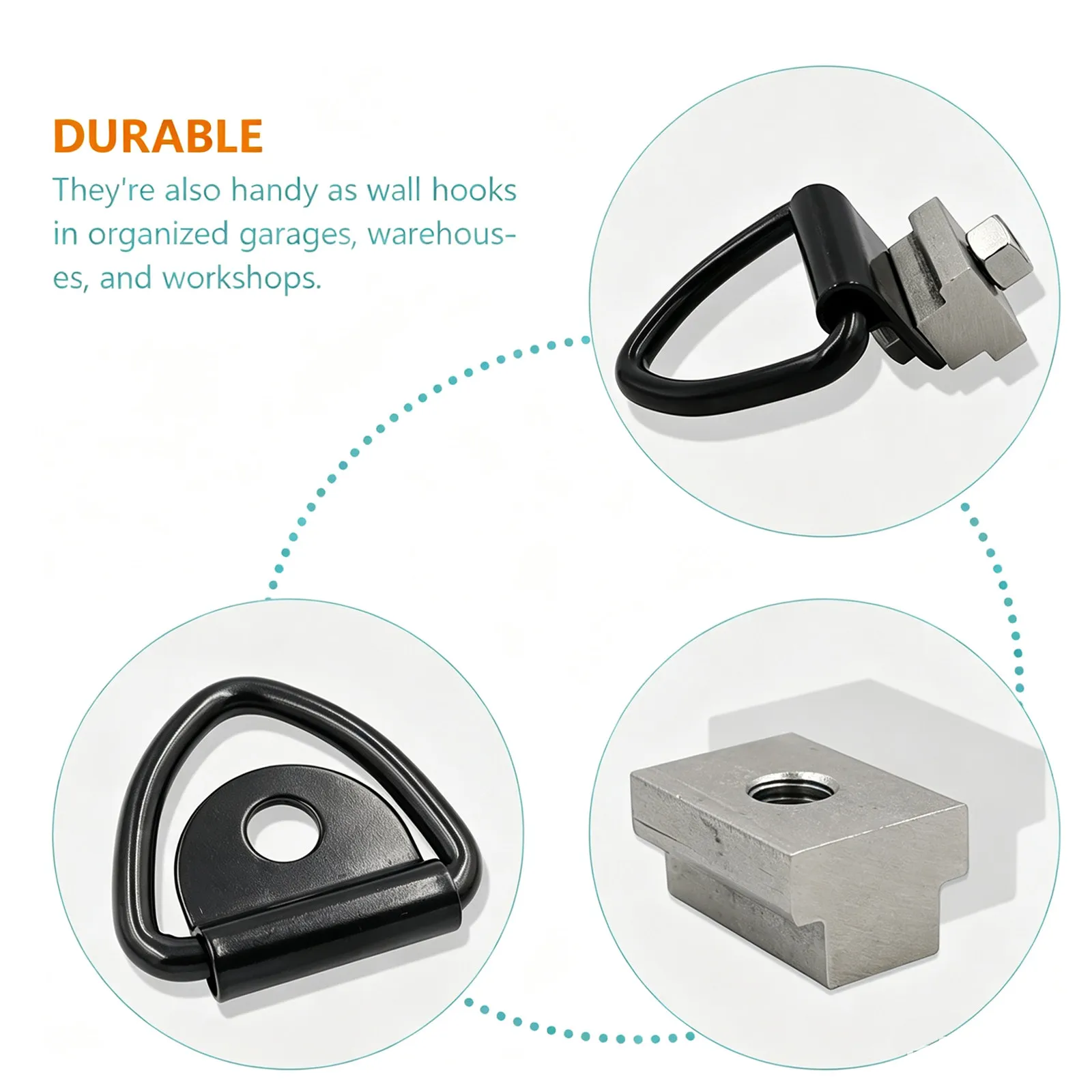 4Sets Rustproof T-Slot Tie Down Anchor Kit Welded Steel D-Ring for Trailers Campers Pickups Heavy Load Securing