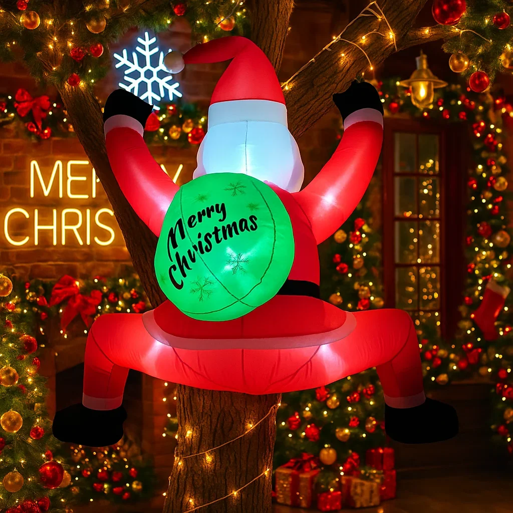 5.9FT Climbing Santa Claus Inflatable Christmas Decorations Xmas Ornaments Lights Outdoor Home Yard Holiday Party Decor Toys