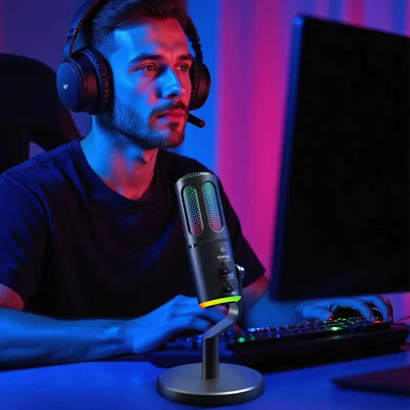 Computer Game Studio USB Condenser Recording Microphone RGB & Podcast Live and Live