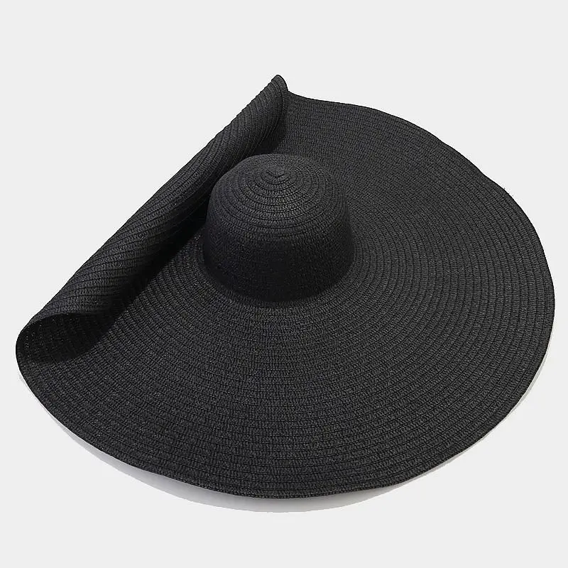 Eleganter Damen-Sonnenhut in Übergröße, 25 cm, große breite Krempe, für Outdoor-Reisen, UV-Schutz, Strohhut