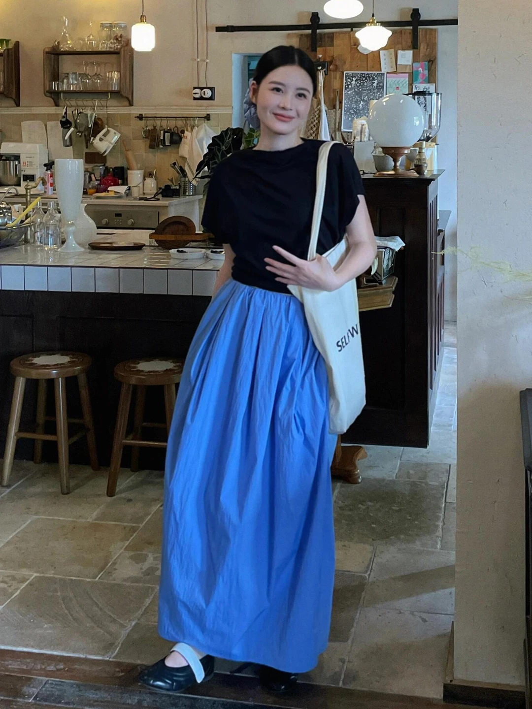 

Casual High Waist Midi A-Line Skirt Women's Versatile Floral Pleated Elastic Waist Half Body Summer New Design Polyester Fiber