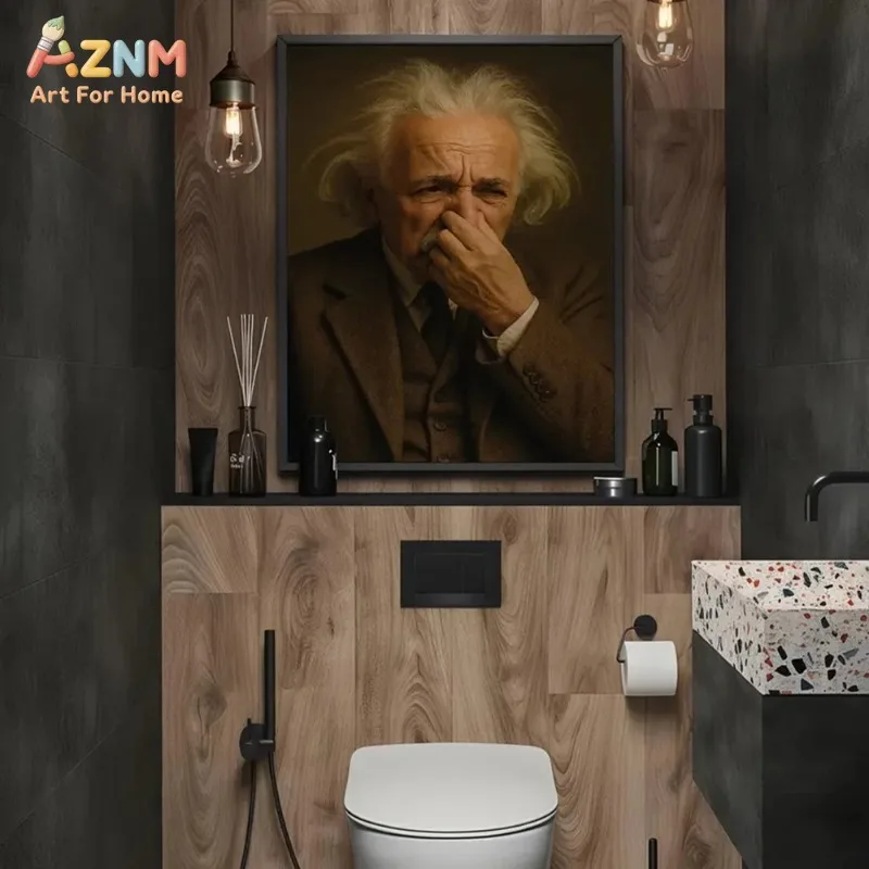 Funny Classic Characters Hold Nose Canvas Painting Einstein Mona Lisa Pearl Earring Lady Spoof Vintage Poster Bathroom Restroom