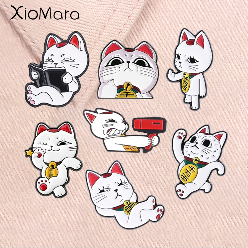 Anime Characters Turbo Granny Cat Enamel Pins Lucky Reading Book Cat Brooches Lapel Badge Fashion Jewelry Gifts for Friends