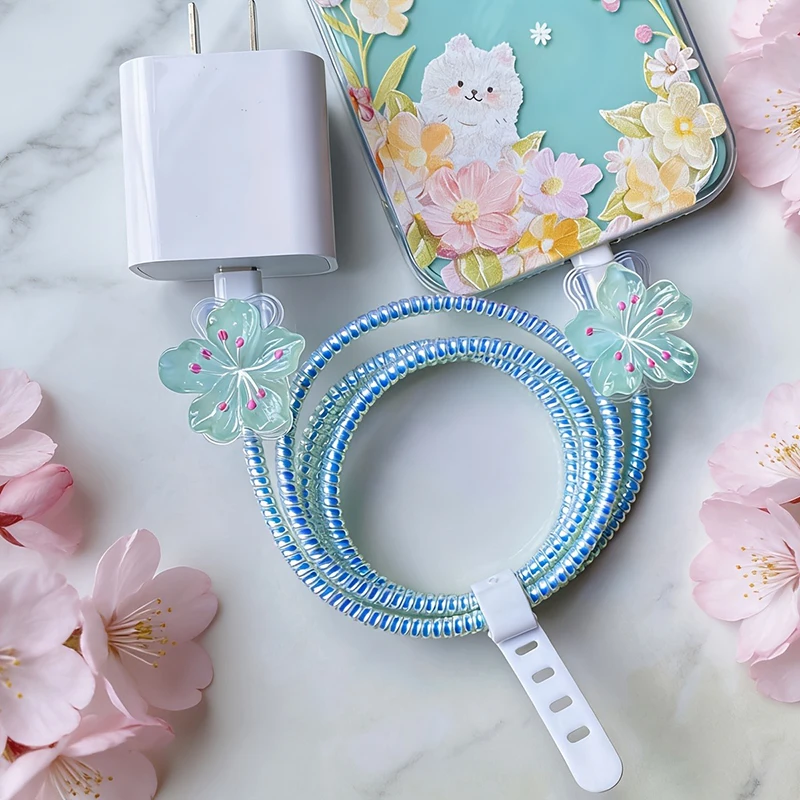 Colorful Floral Laser Printed Round Charger Cable Protector Universal Type-C Data Line Anti-break Protective Sleeve