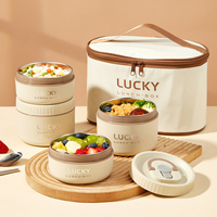 WORTHBUY Insulated Bento Box Portable 304 Stainless Steel Lunch Box With Cutlery&Bag Microwave Sealed Food Container For Kids