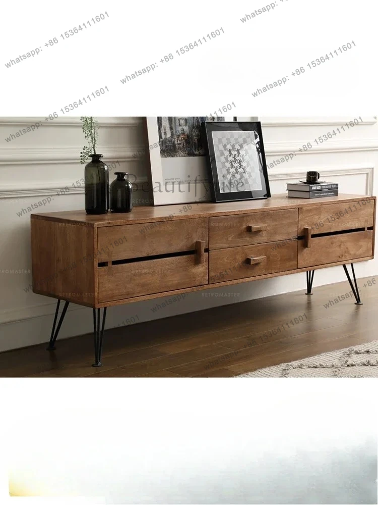 

yj9 Nordic light luxury simple log rubber wood living room rectangular TV cabinet strip cabinet