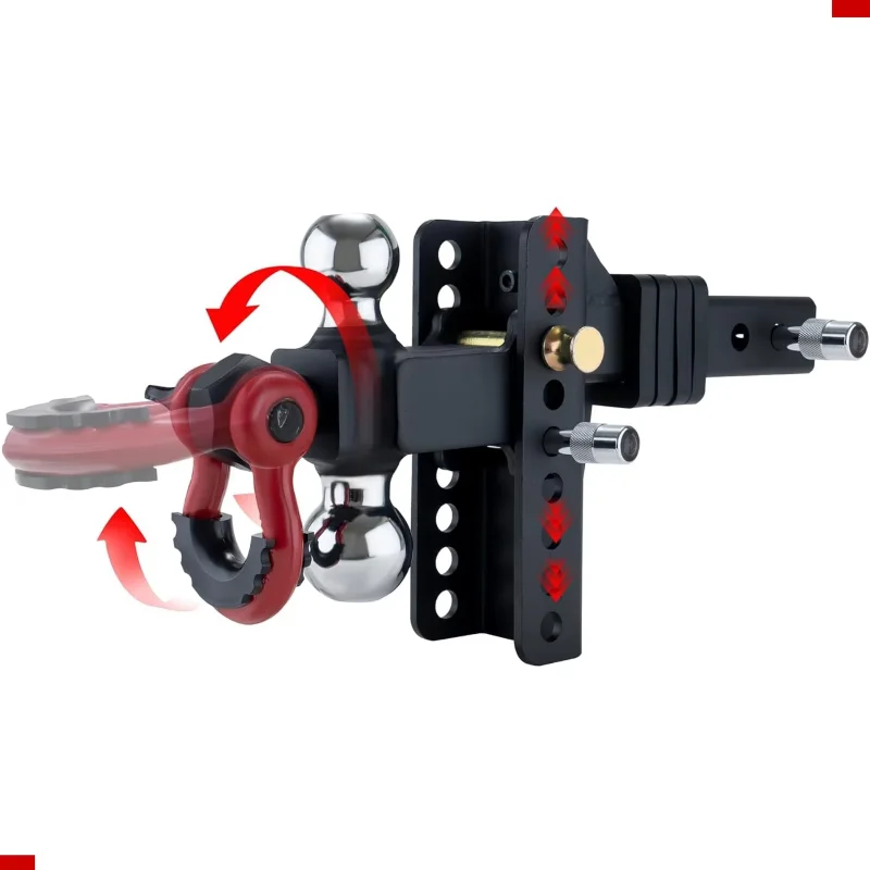 Adjustable Heavy-Duty Trailer Hitch Tri-Ball Mount With Locks Pin and Tow Shackle Fits 2-in Receiver