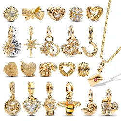 Exquisite 925 Sterling Silve Golden Crystal Ball Rose Bee Heart Charm Fit DIY Bracelet Necklace Boutique Party Jewelry Gifts