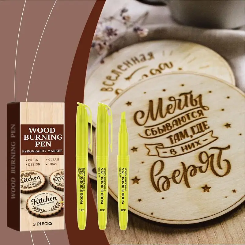 Wood Burning Pen Tool Marker For Burning Wood Do-it-Yourself Kit 3X Pen For Burning Wood For Do-it-Yourself Stencil And Crafts