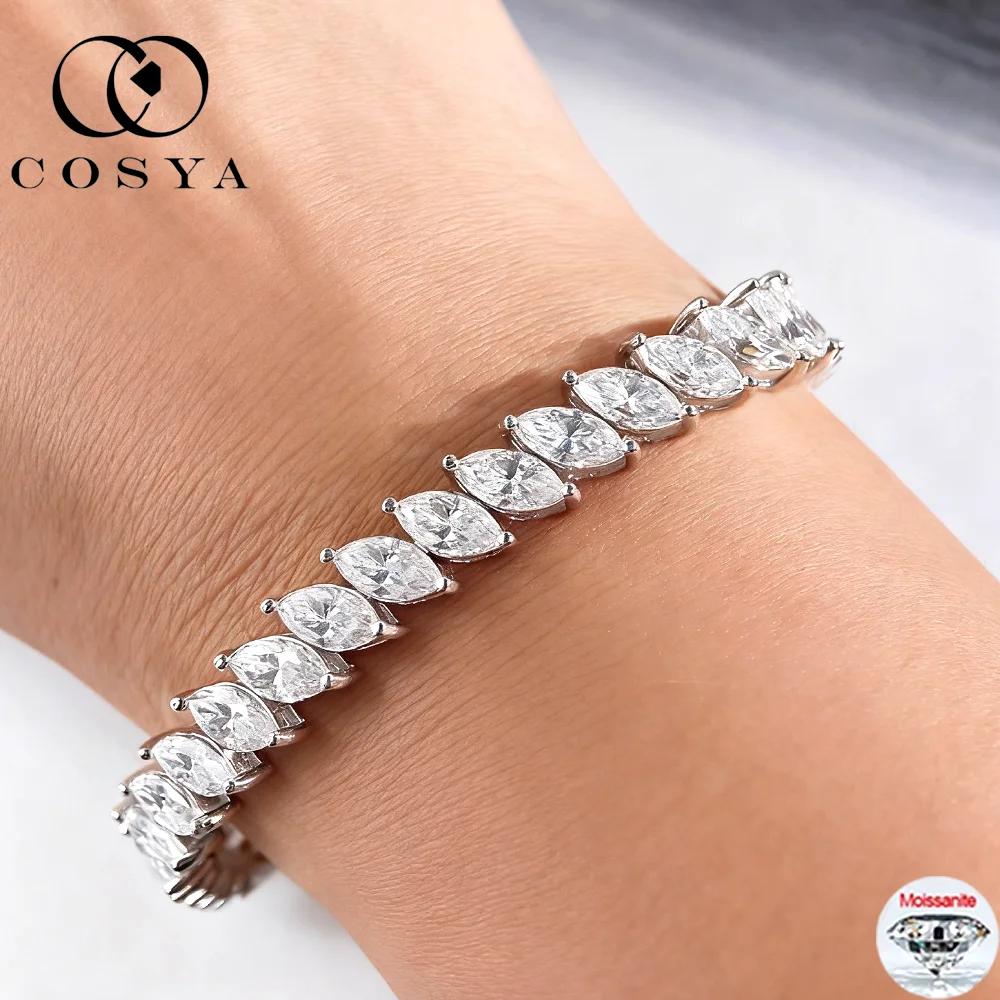 

COSYA 4*8 мм браслет из муассанита полной огранки маркизы для женщин и мужчин S925 серебро D цвет сверкающий лабораторный браслет с бриллиантами вечерние ювелирные изделия