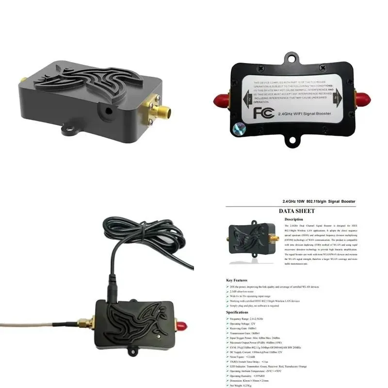 10W 12V 2.4GHz WLAN Signal Enhancer Low Noise RF Bidirectional Amplifier for Wireless Communication Repeater