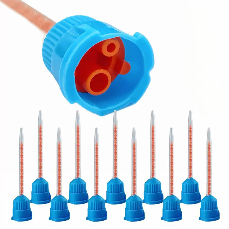 50Pc/Bag 10:1 Dental Impression Mixing Tips Disposable Blue Dental Silicone Lab Conveying Mixing Tube Head Nozzles Dentist Tools
