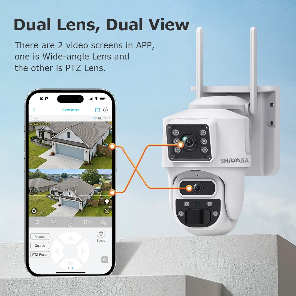 SHIWOJIA 4G Sim Solar Camera 4K 8MP Dual Lens Security Dual Screen Recording Human Auto Tracking Color Night Vision WiFi PTZ Cam