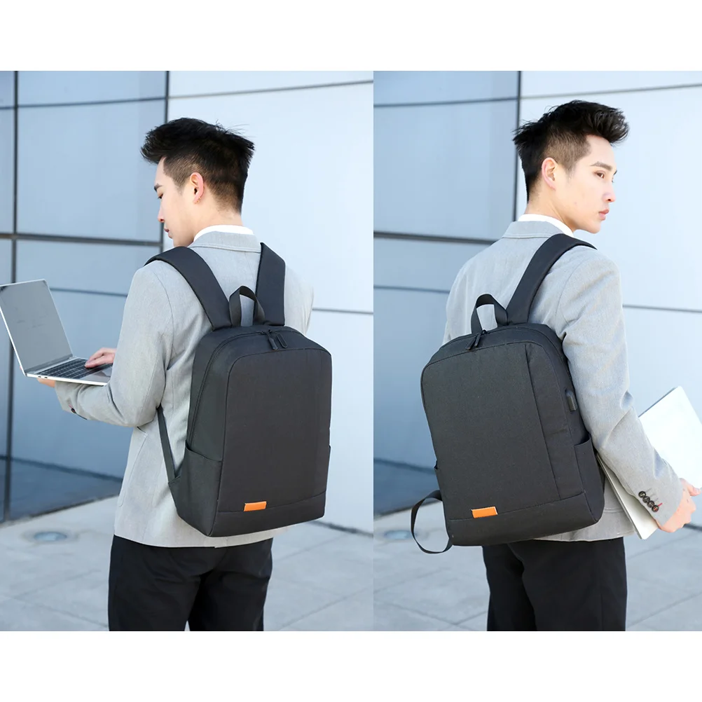 1Pcs USB Student Bookbag Casual Backpack Black Oxford Cloth Waterproof Schoolbag Large Capacity Laptop Daypack Adjustable Straps