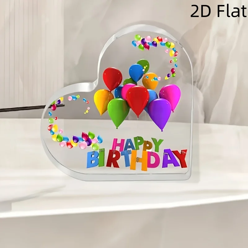 Bright Multicolor Balloon Heart Acrylic Stand, Vibrant 3D‑Style Happy Birthday Letter Table Ornament