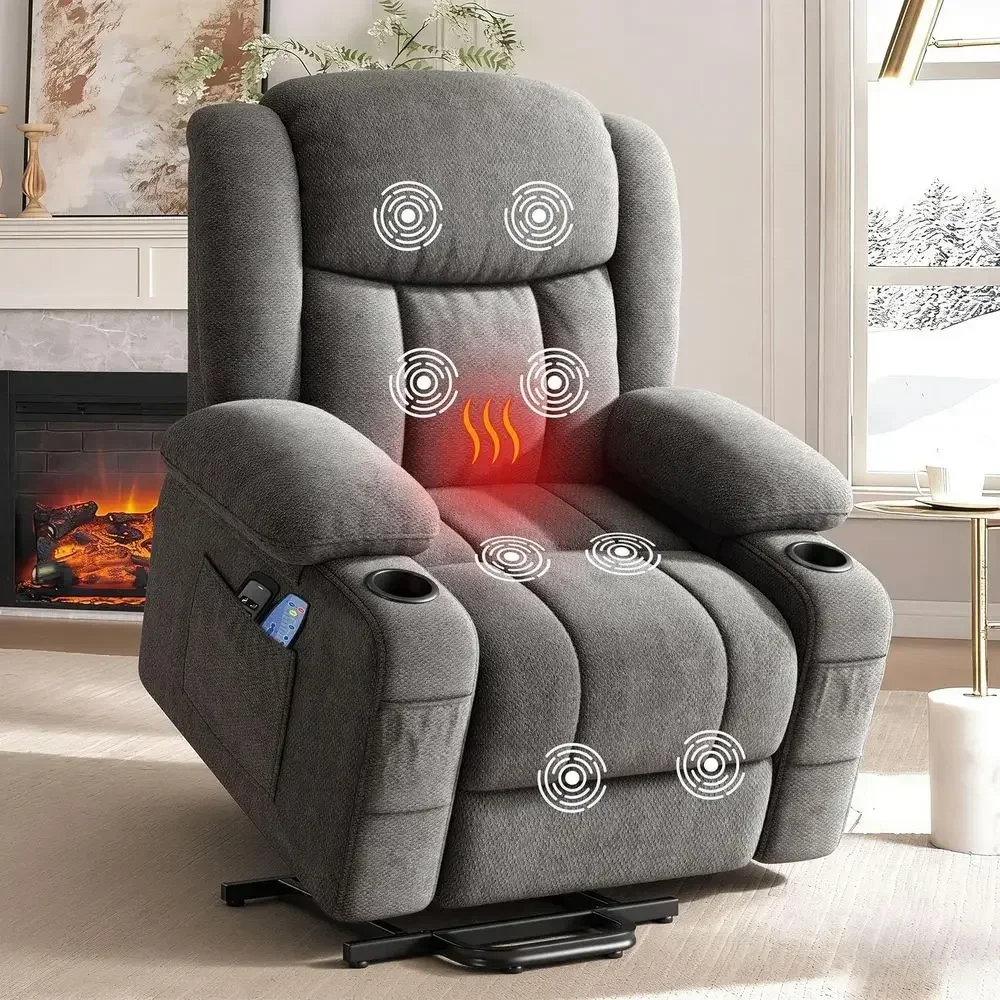 

Elderly-Friendly Dual Motor Recliner Chair with Massage, Heat, USB & Type-C Ports, 2 Cup Holders, Zero Gravity, Grey