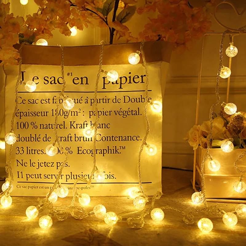 AA Battery Powered Crystal Ball LED String Lights 1.5M/3M/6M/10M Fairy Lights Garlands For Christmas Party Outdoor Decoration