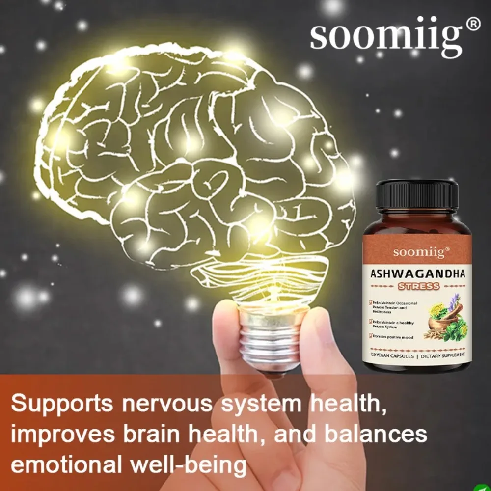 Organic Vegan Ashwagandha Root Capsules, Gluten-Free, Non-GMO, Supports Stress Relief, Energy, Deep Sleep, Adjust Mood