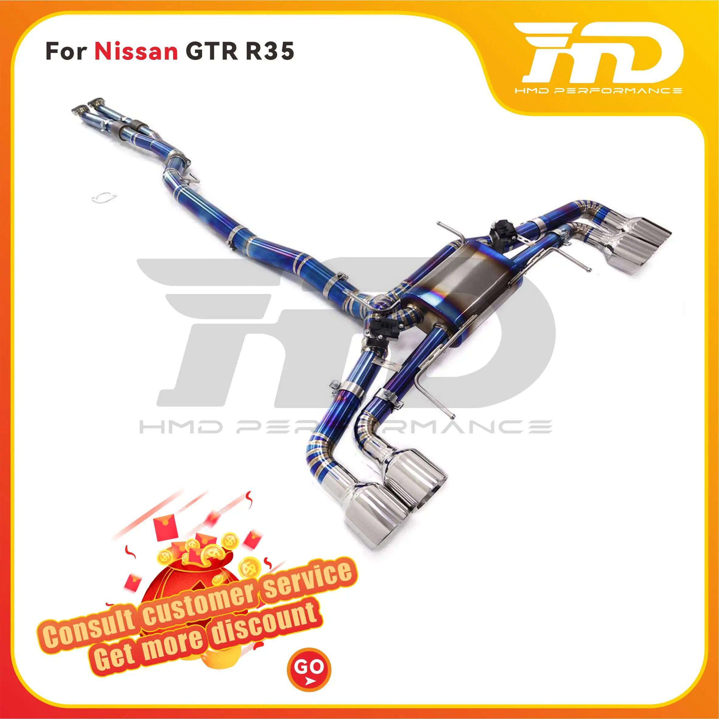 

HMD Titanium Exhaust System Performance Catback Lossless installation for Nissan GTR R35 Y tube with valve