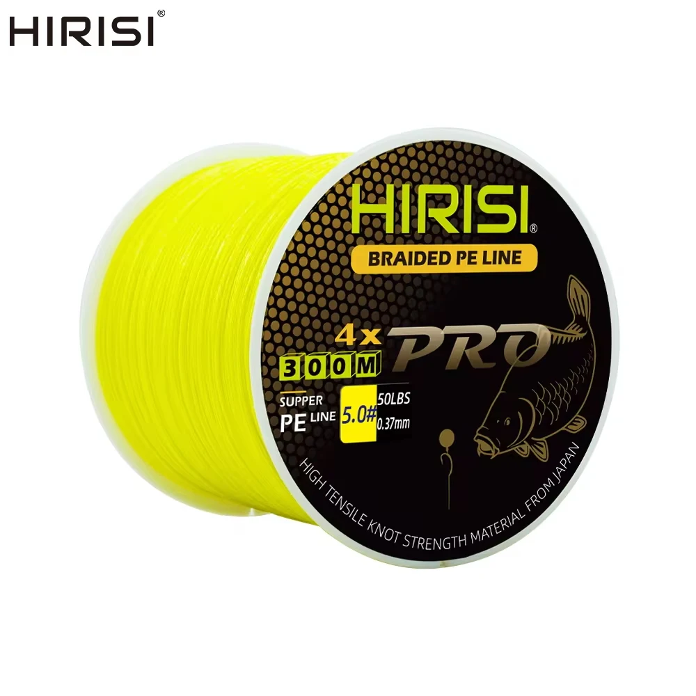 Hirisi Karpfen-Angelschnur, 300 m, geflochtene PE-Schnur, 4 Stränge, 15–50 lb, Multifilament-Angelschnur, glattes Angelzubehör