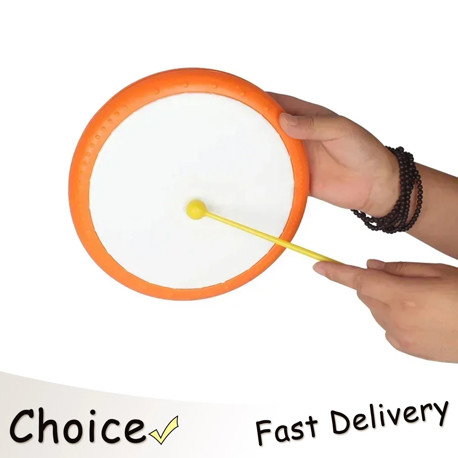 

IRIN Orff Tambourine Orange Plastic Drum Tambourine With Drumsticks Rhythm Practice Portable Percussion Early Music Education