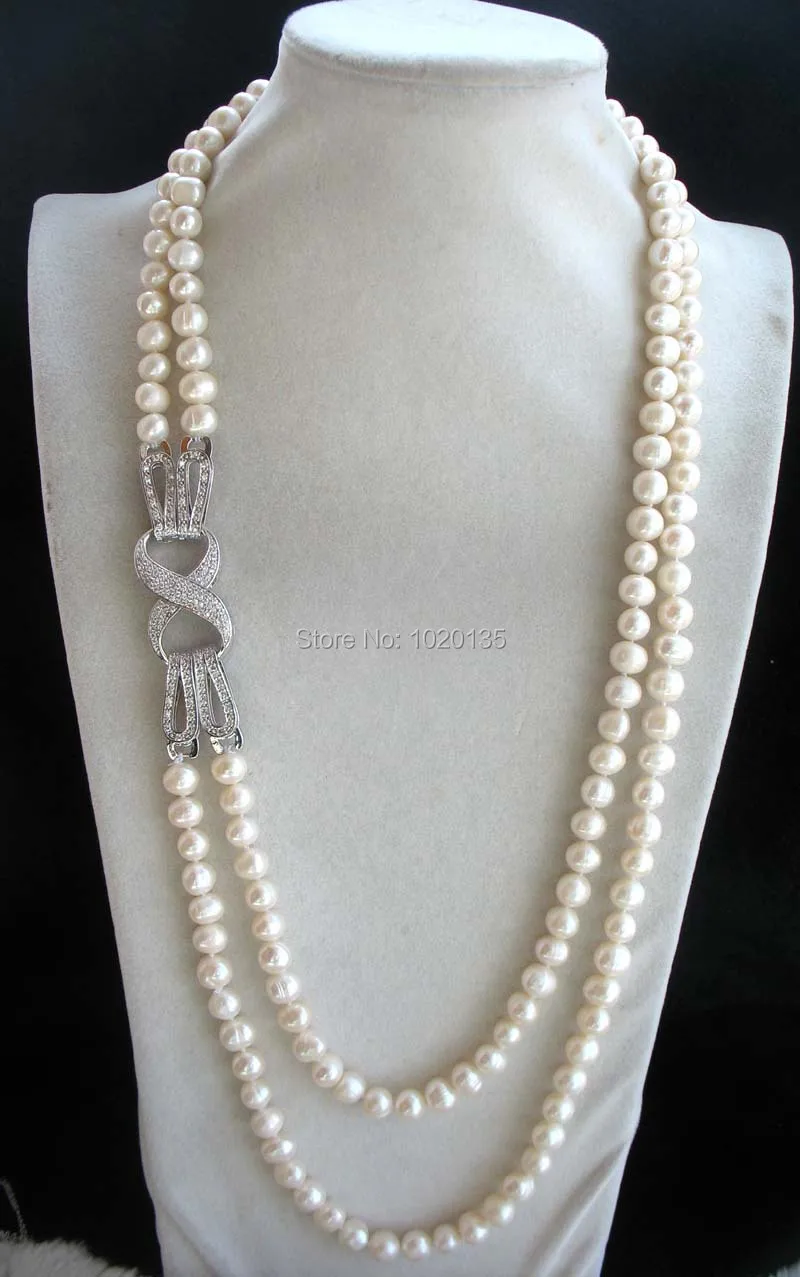 

2rows freshwater pearl white near round 7-8mm and necklace 26-30inch wholesale fashion