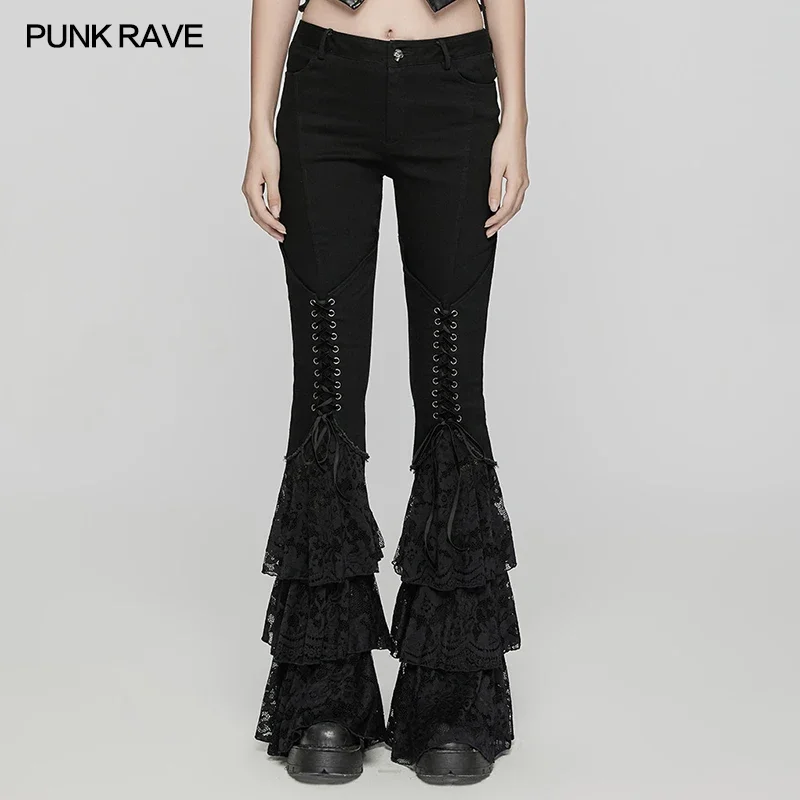 PUNK RAVE Women's Gothic Low Waist Twill Jeans V-shaped Drawstring Design Mermaid Tail Coolness Sexiness Personalized Trousers