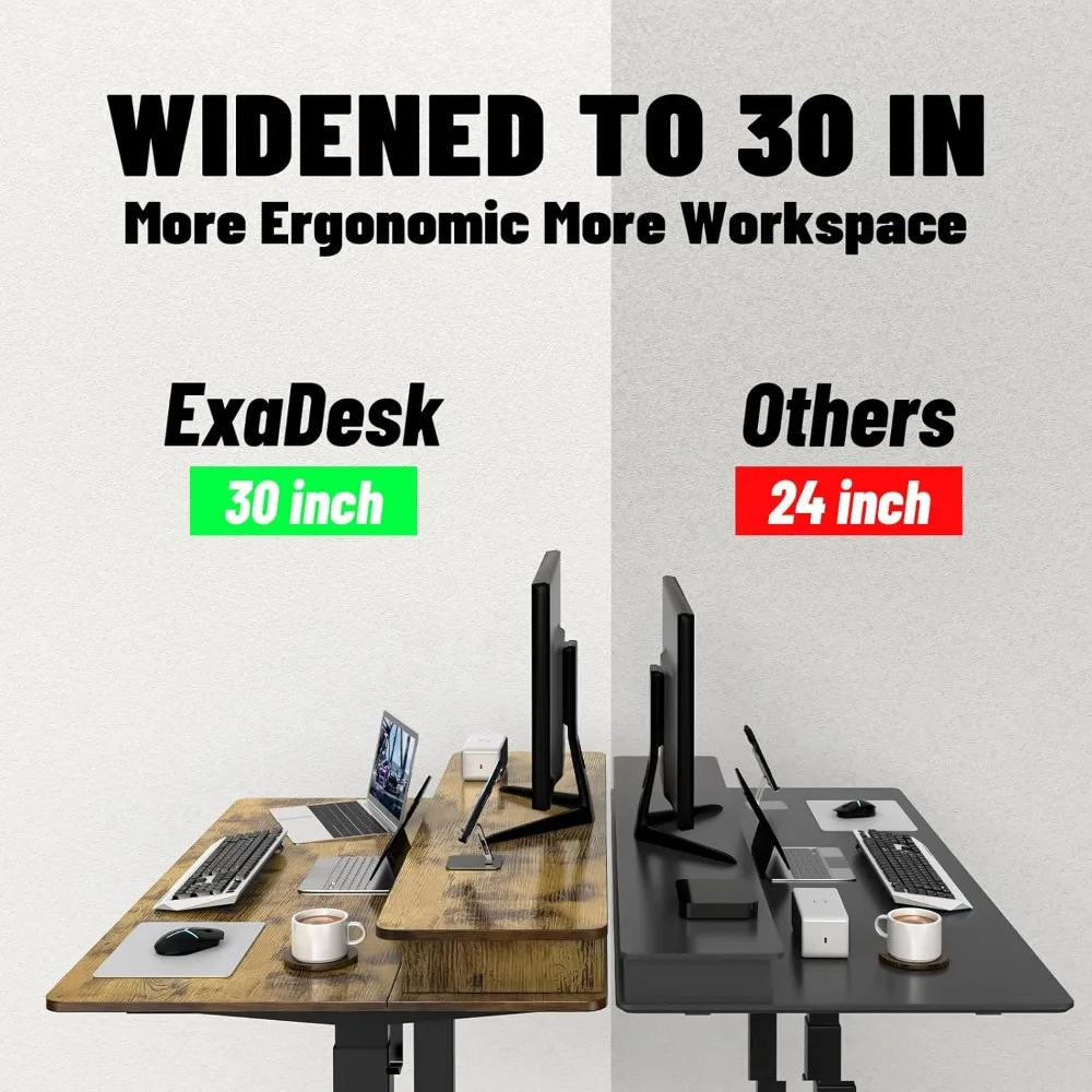 Mesa elétrica ampliada de 48 * 30 polegadas, altura ajustável com 4 gavetas, prateleiras duplas de armazenamento, mesa de pé