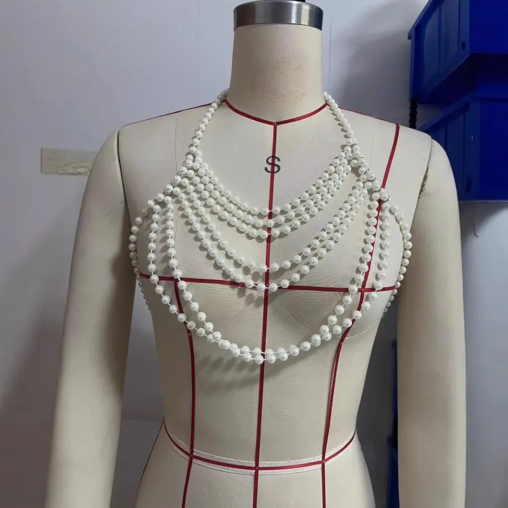 

Q5039Y Pearl Beaded Chest Chain Sexy Neck Vest Fashionable Body Chain for Women Style Real Shot